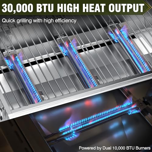 Image of BESTFIRE 3-Burner Tabletop Gas Grill with Viewing Glass, 30,000 BTU Stainless Steel Portable Propane BBQ Grill with Thermometer, Professional Outdoor Cooking for Patio, Camping, RV and Tailgating