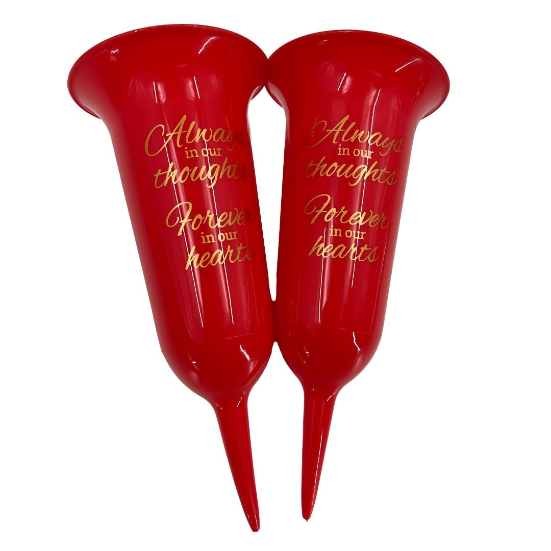 Angraves Red Set Of 2 Football Forever In Our Hearts Fluted Spiked Memorial Grave Flower Vases