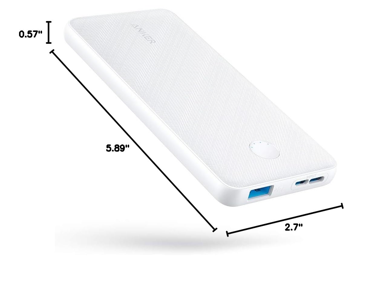 Anker Power Bank(PowerCore 10K), Compact Travel-Ready 10,000mAh Battery Pack with PowerIQ Charging Technology, 5V/3A High-Speed Charging for iPhone, iPad,and More (1, Black): 1 USB-C Input Only（White）