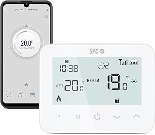 SPC Vesta Thermostat – WLAN-Heizungsthermostat für Gasheizkessel, intelligente App-Steuerung, kompatibel mit Alexa/Google, Erkennung offener Fenster, programmierbar und wandmontiert – Weiß