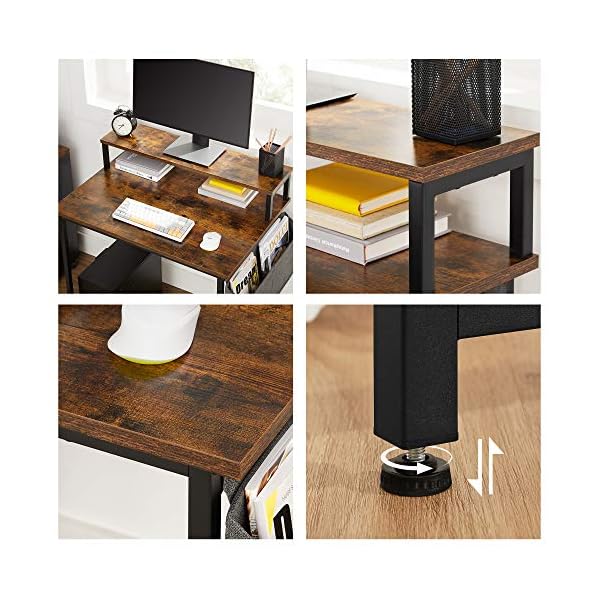 VASAGLE Schreibtisch, Computertisch mit Monitorständer, Aufbewahrungstasche, verstellbare Füße, Industrie-Design, 80 x… – Bild 6