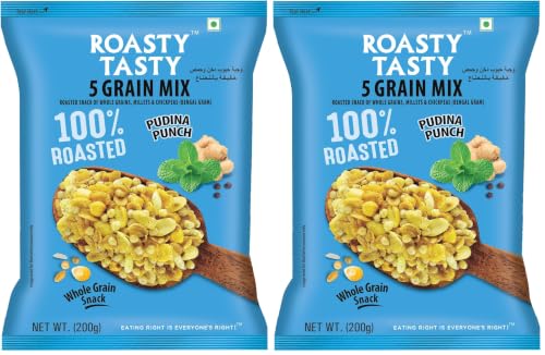 Image of Roasty Tasty 5 Grain Mix Roasted Snack Of Whole Grain & Millets With Pudina Punch Roasted Namkeen Snacks 200G (Pack of 4) | Healthy Snacks For All| No Trans Fat|Export Quality| Great Diet Snack For Weight Loss