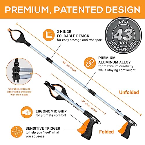 EZPIK Pro 43" Foldable Grabber Reacher Tool for Seniors - Grabbers for Elderly Reaching Tool Heavy Duty Pickup Trash Picker Upper Equipment - Claw Grabber Stick for Reaching Aids, Weed Gripper - Image 7