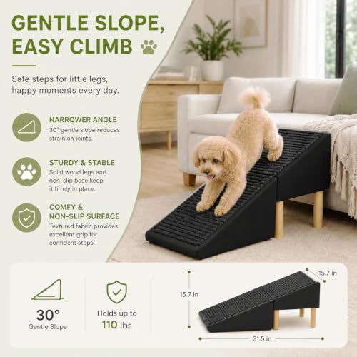 Image of 2-in-1 Foldable Ottoman Dog Ramp for Couch,Convertible Folding Dog Stairs for Couch and Bed,Non-Slip Wooden Pet Stairs for Puppy Senior Injured Dogs(Black)