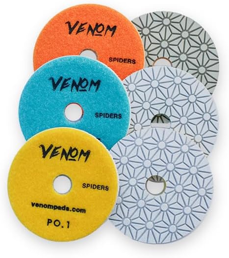 Venom Spider Diamond Polishing Pads 3 Step, 4” for Quartz and Stone (Set of 5)