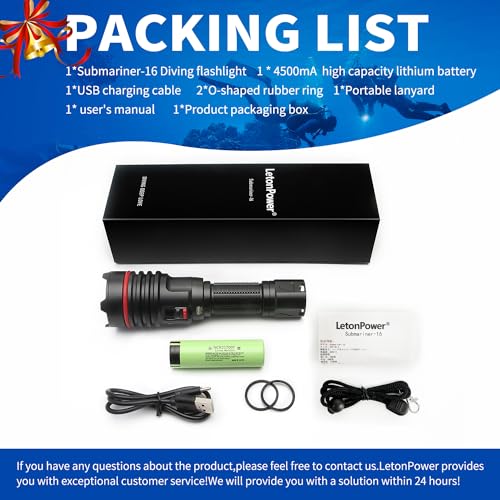 Duiklamp, LetonPower 2000Lumens onderwater 100m duiklamp, met Type-C opladen voor professionele outdoor onderwater sporten - Image 6