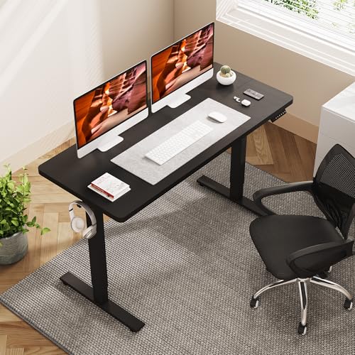 Image of Adjustable Stand Up Desk with Memory Preset, 55 x 24 Inch Standing Desks Electric Desk for Home Office with Splice Board (Black)