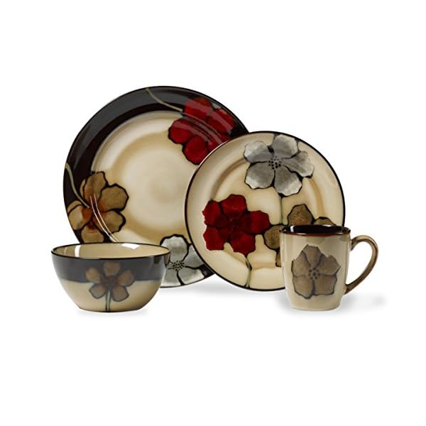 Pfaltzgraff painted poppies 16 piece stoneware dinnerware set service for 4 tanassorted  urban country home decor