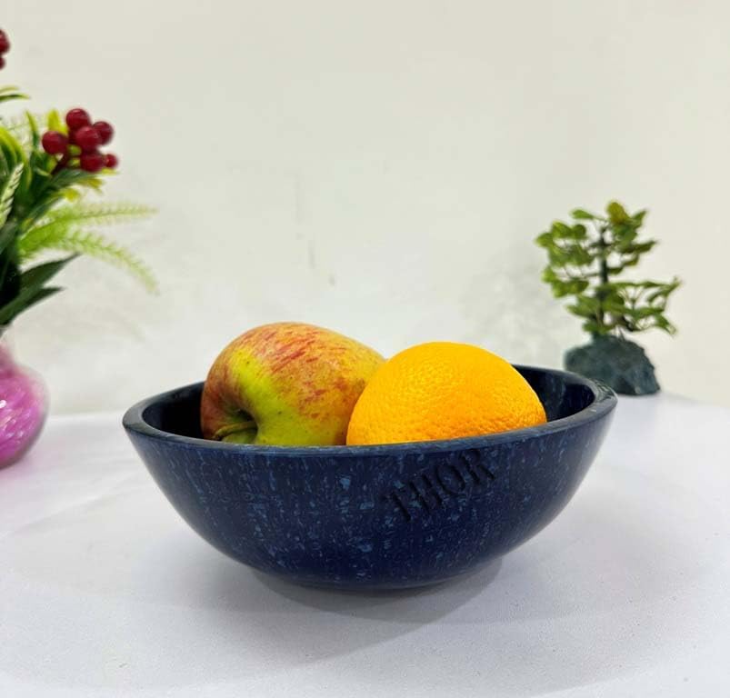 THOR INSTRUMENTS Beautiful Fruit Bowl Bread Basket Blue Fruit Basket Hand Severing Tray Rustic Decorative Bowl Round Fruit Bowl Storage Basket for Fresh Fruits and Veg