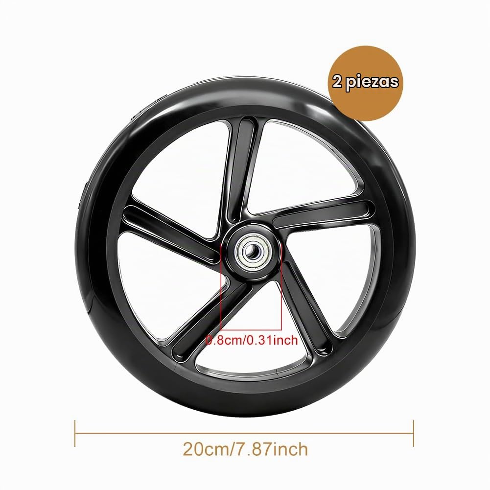 2 piezas de ruedas de scooter de 200x40mm, ruedas de repuesto para scooter con rodamientos ABEC-9, ruedas antideslizantes para patinete, neumáticos de patinete de ciudad, ruedas de repuesto para