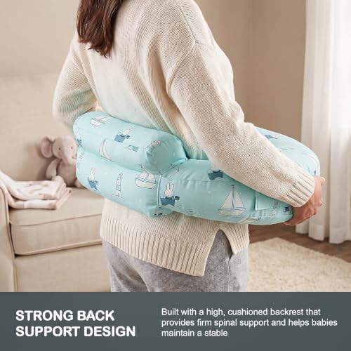 Image of BAYBEE Feeding Pillow for New Born Baby with Foldable Breastfeeding Cover | Feeding Cover for Nursing Mom with Adjustable Velcro & Back Support | Nursing Pillow with Removable & Washable (Green)