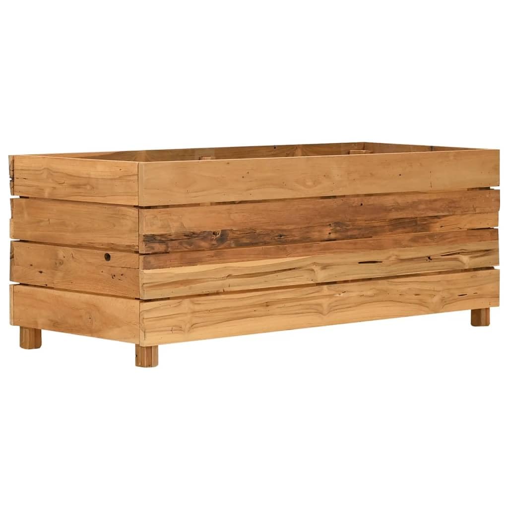 Podwyższona grządka z drewna tekowego, 100 x 40 x 38 cm, ze stalowym stelażem, do ogrodu, na balkon i taras, wytrzymała donica na kwiaty, zioła, sukulenty, storczyki, bonsai i wiele innych