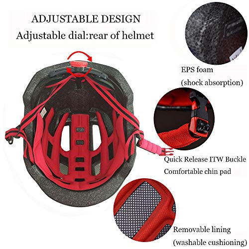 GIEADUN Bicycle Helmet Men and Women with Lights Detachable Magnetic Goggles Mountain Road Bike Helmet Adjustable Size Adult Riding helmetTaillight (Black)