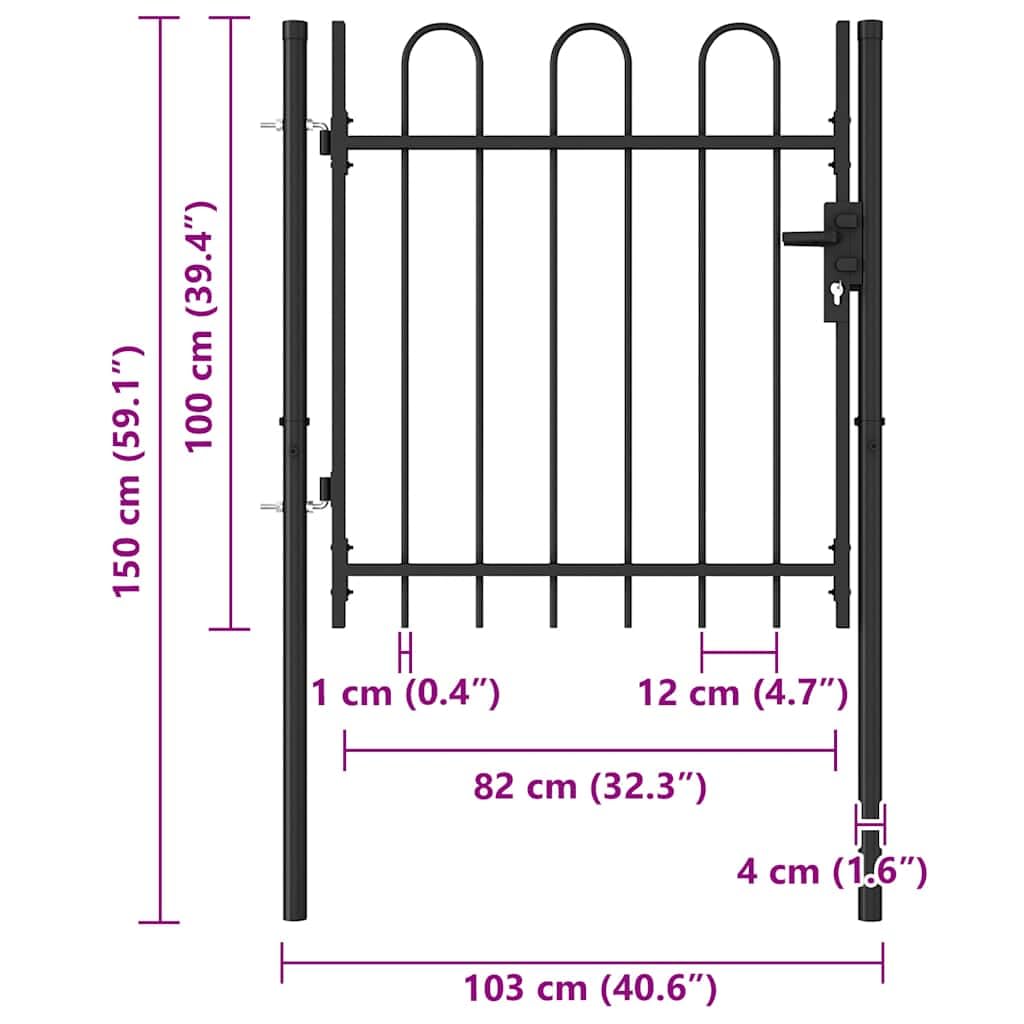 vidaXL Cancela de Valla BOXTEL Doble Puerta de Jardín Entrada de Vallado Exterior con Forma de Arco de Acero Negro 1x1 m