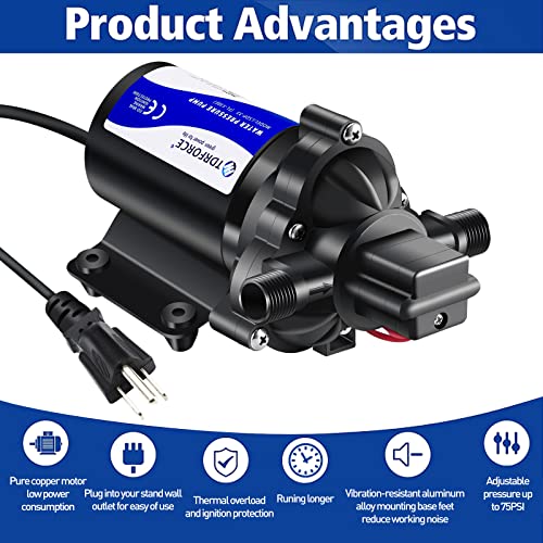 Image of 110V Fresh Water Circulating Pump 4GPM Pressure Increase Booster Pump 45 PSI Transfer Pump Self Priming on Demand Water Pump Diaphragm Pump Washdown Pump Inline Water Pump for Garden Hose