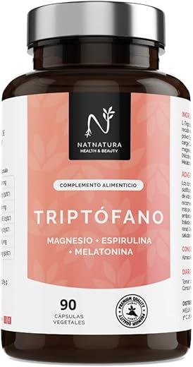 Triptófano con Magnesio y Vitamina B6 + Melatonina y Espirulina. STOP insomnio, mejora tu descanso, eleva tu estado de ánimo y resta estrés en tu día a día. 90 cápsulas vegetales.