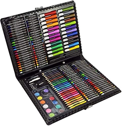 Thrink 180pcs Kids & Adults Drawing Art Set in Wooden Case Delux | Artist Art Set for Childrens and Proffesionals | Colored Pencils Drawing Art Marker Pen Set