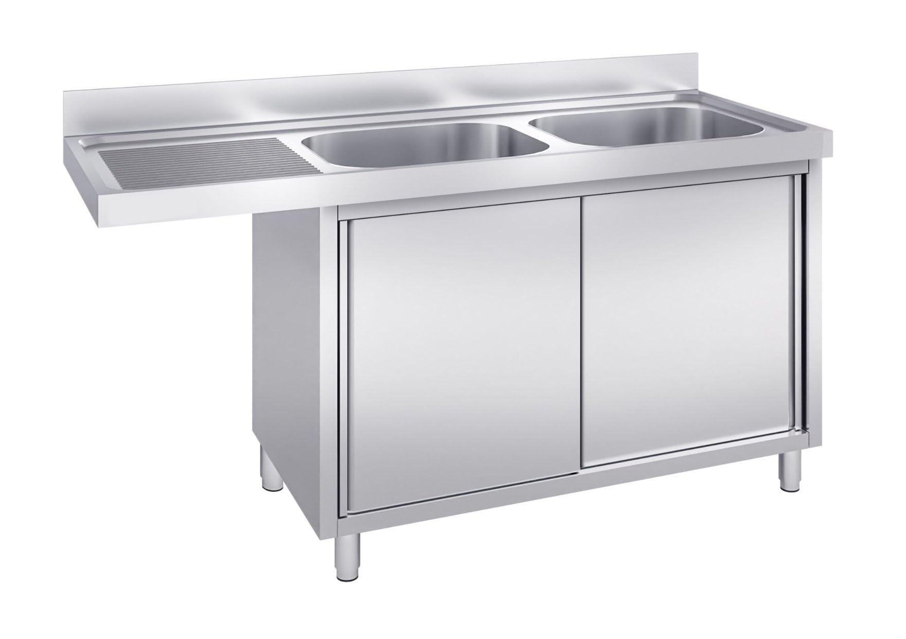 Ristoattrezzature - Lavello in Acciaio Inox Armadiato 200x60x95h cm - 2 vasche con vano lavastoviglie sx - Uso Professionale