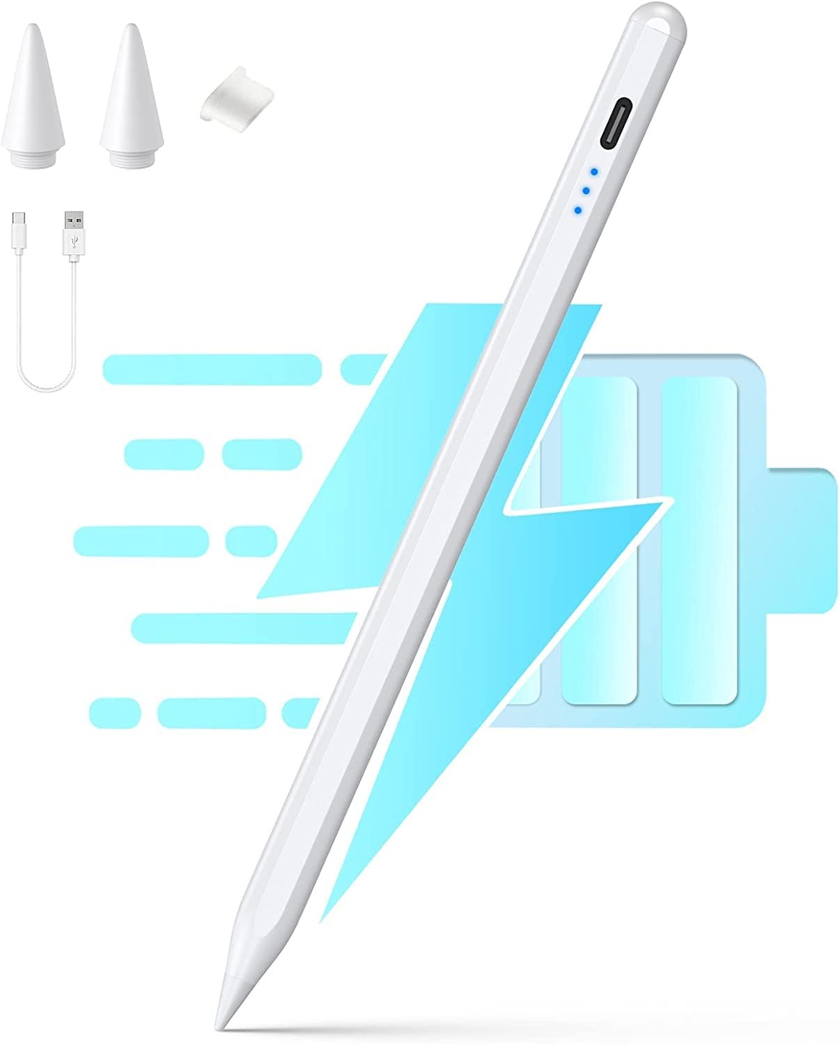 Typecase Stylus Pen, Pencil for Apple iPad, Ultra Precision & Tilt Sensitivity, Palm Rejection,Power Indicator, Magnetic Adsorption for iPad Pro 11/12.9, 10th/9/8/7th Gen, Air 5/4th/3rd, Mini 5/6th