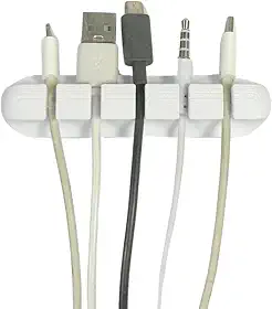 Organizador de Cabos 5 Entradas – Suporte Adesivo para Mesa, Parede ou Carro | Organizador de Fios USB, Tipo-C, Carregador – Preto ou Branco (Branco, 5 Entradas)