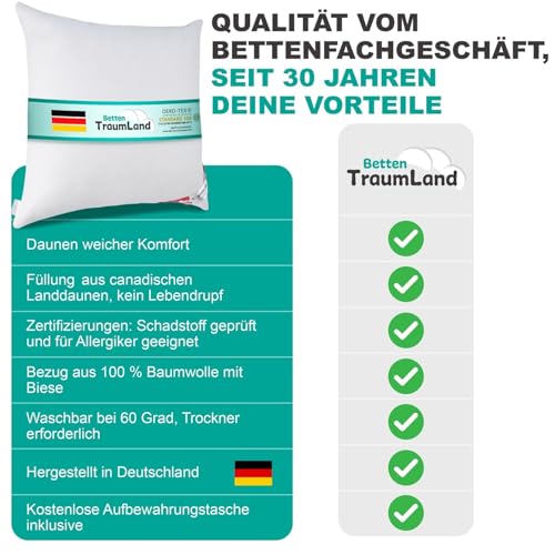 Bach's Betten Welt Canada Daunenkissen Kopfkissen Quattro 80x80 cm 1.150g Füllgewicht (XL fest 85/15 Federn Daune)