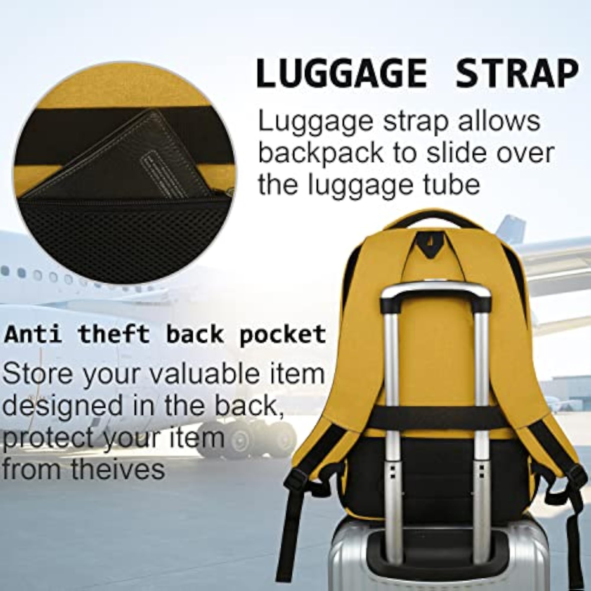 Yellow Laptop Backpack, 15.6 Inch