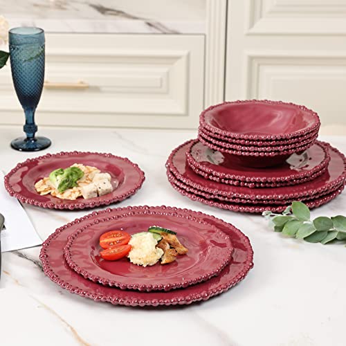 Melamine Dinnerware Sets - 12 Pcs Melamine Dishes Set Bpa-Free, Lightweight And Unbreakable,Camping Dishes Set,Service For 4 (Red) #TOP24