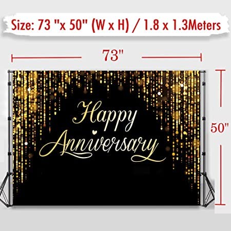Image of Happy Anniversary Backdrop Party Decorations, Black Gold Glitter Bokeh Dots Wedding Anniversary Party Photo Background Cake Table Banner Extra Large Wall Decor Props 6 * 4ft Valentine's Day