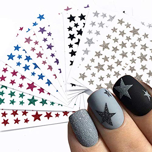 3D Star Nail Art Stickers Decals Nail Art Supplies Nail Self-Adhesive Glitter Stars Nail Stickers Glitters Shiny Colorful Design Sticker for Acrylic Nails Decoration Manicure Tips Decor 10 Sheets