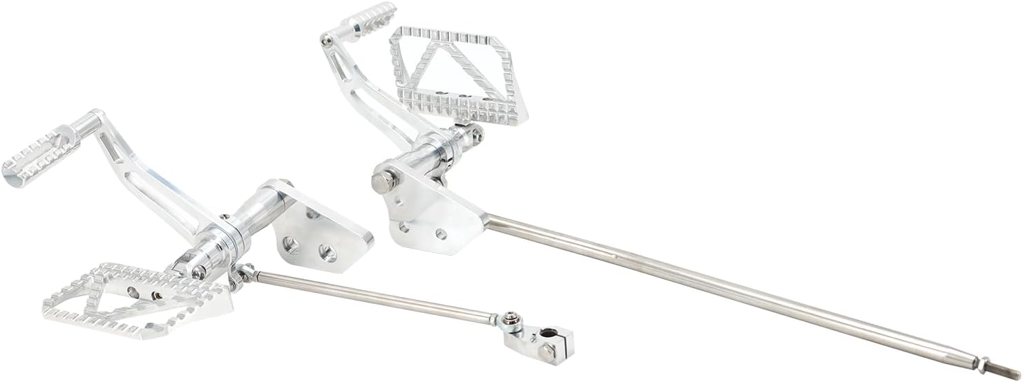 CNC Aluminum Forward Controls with Mx Mini Footboards Complete Kit Footpegs Levers Linkages for Harley Dyna Street Bob 2006-2017, Low Rider Super Glide 2000-2017 Polished Silver