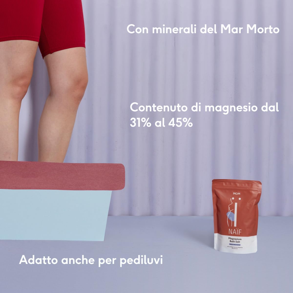 Naïf Sali da bagno al magnesio - Allevia dolori e crampi - Rilassamento muscolare - Bagno alcalino per disintossicazione - Sali da bagno alcalino - 500 g