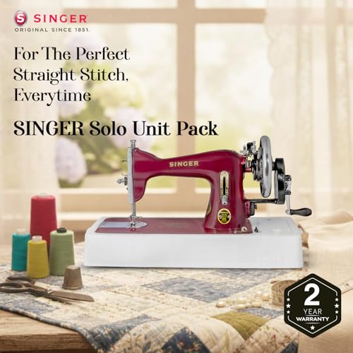 Image of SINGER Solo Red Straight Stitch Hand Sewing Machine with Free Body Cover | 850 SPM | Heavy-Duty Cast Iron Body | Ideal for Home Use & Thick Fabrics | Built-in Thread Cutter | 2 Years Warranty