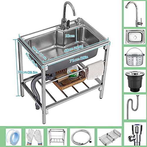Évier utilitaire en acier inoxydable structure commerciale robuste cuve profonde 75cm - 3