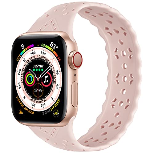 GZ GZHISY Silicone Solo Loop Sport Bands Compatible with Apple Watch Band 41mm 40mm 38mm 49mm 45mm 44mm 42mm iWatch Ultra Series 8 7 SE 6 5 4 3 2 1 for women, Workout Stretchy Solace Cute Lace Strap, Pink Sand, Size 5