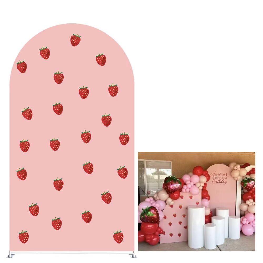 Iydamc Arched Stretchy Fabric Covers Strawberry Theme Arch Stand Backdrop Covers for Girls Sweet Birthday Parties Baby Shower Favors Decorations