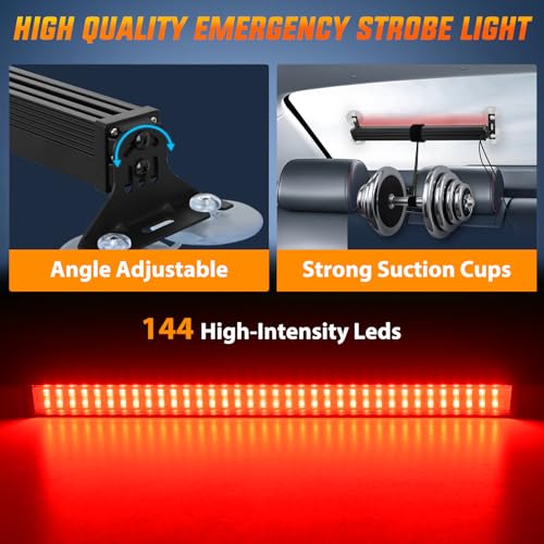 Image of Nilight 144 LED Strobe Traffic Advisor Light Bar Red with Controller | 2 in 1 Automotive Emergency Warning Flashing Police Windshield Lights Bars for Cars Tow Plow Trucks Construction Vehicles