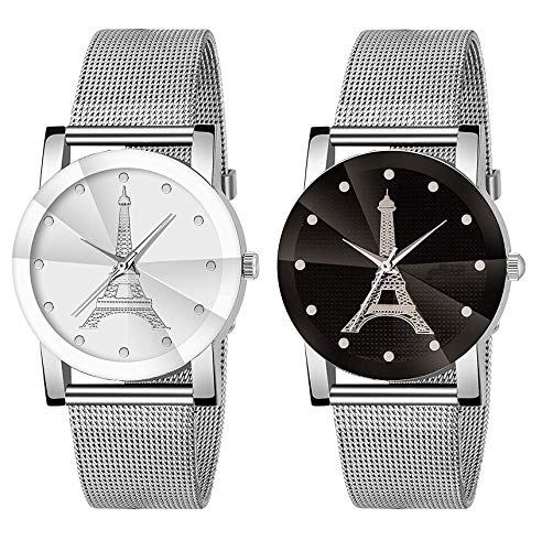 SS Collection Paris I Fail Tower Crystal Analogue Stainless Steel Black and White Dials Men’s Watch