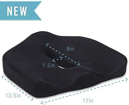 LiBa Black Memory Foam Orthopedic Seat Cushion Chair Non Slip Home Office Car Stadium Wheelchair Pain Relief Sciatica Low Back Tailbone Coccyx Prostate Hemorrhoid