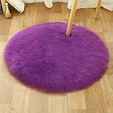 Martin Kench Faux Lammfell Schaffell Teppich, Flauschig Kunstfell in Lammfellimitat Teppich Longhair Fell Optik Nachahmung Wolle Bettvorleger Sofa Matte (Violett,100 * 100cm)