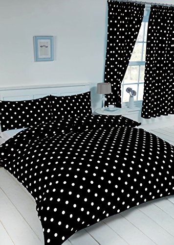 My Home Parure de lit double avec housse de couette Motif pois Noir/blanc