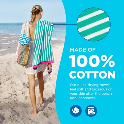 Kaufman - Colorful Racing Striped Beach & Pool Towel - Extra Large Beach Towel - Soft & Absorbent 100% Cotton Towels - Assorted Colors - 30" x 60" - 4 Pack3