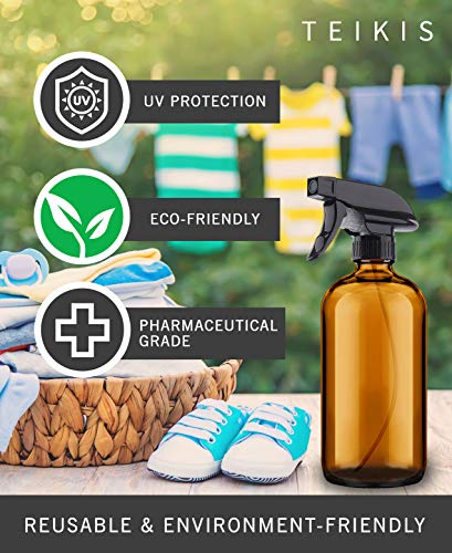 2 Pack Amber Glass Spray Bottles - 16 Oz Mist & Stream Sprayer - Heavy Duty Brown Boston Round Bottle - Refillable Empty Containers For Essential Oils, Aromatherapy, Hair, Kitchen & Cleaning Solutions #TOP4