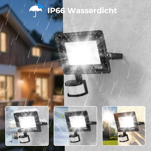 Aussenlampe Mit Bewegungsmelder 35w LED Strahler Mit Bewegungsmelder Außen Licht Fernbedienung 6500k Kaltweiß Ip66… – Ansicht 3