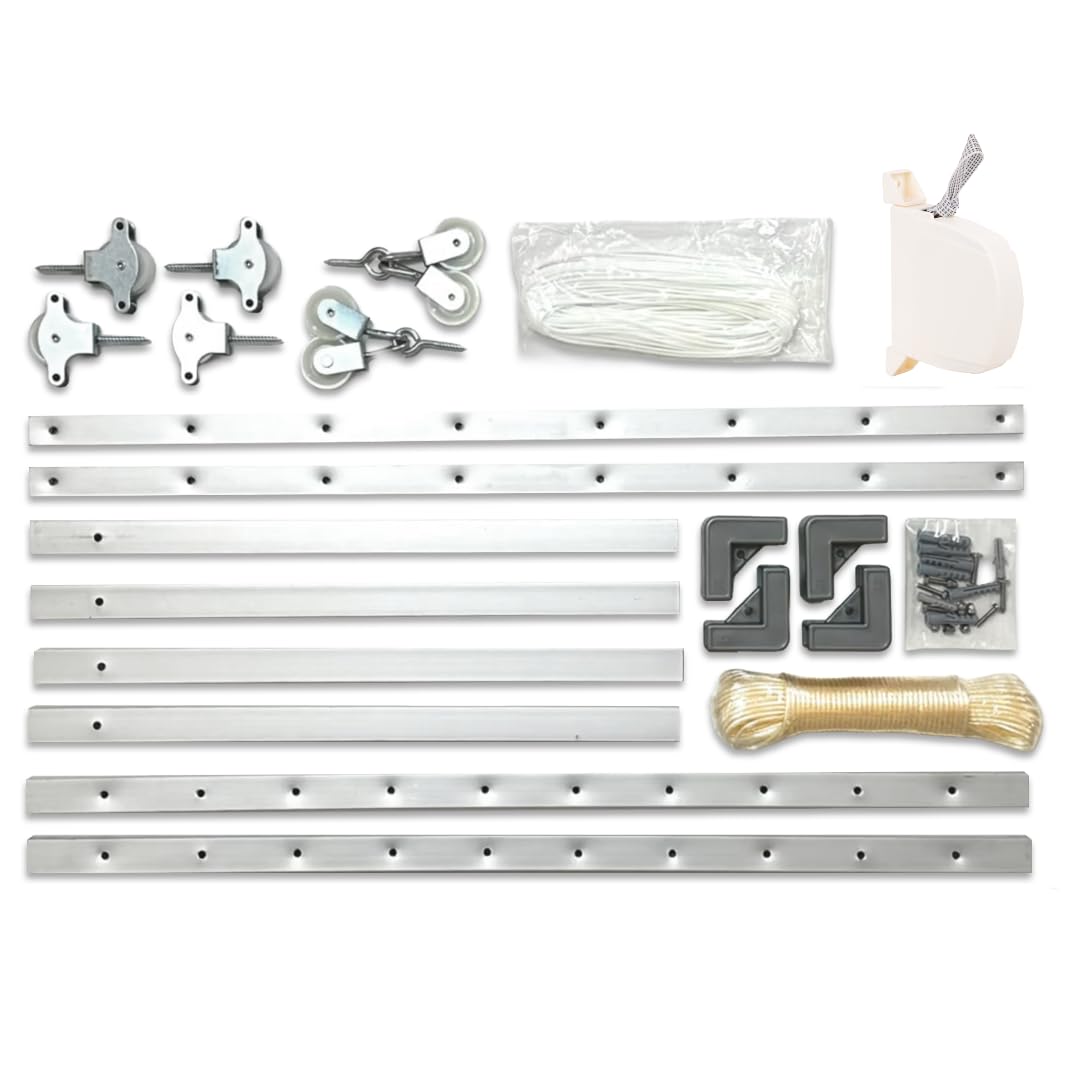 Cuncial - Tendedero Tezno Techo Aluminio | Inoxidable |10 Cuerdas - hasta 16 m tendido | Extensible 100-160 x 78 cm | Interior y Exterior | Sistema Elevable | Ahorra Espacio