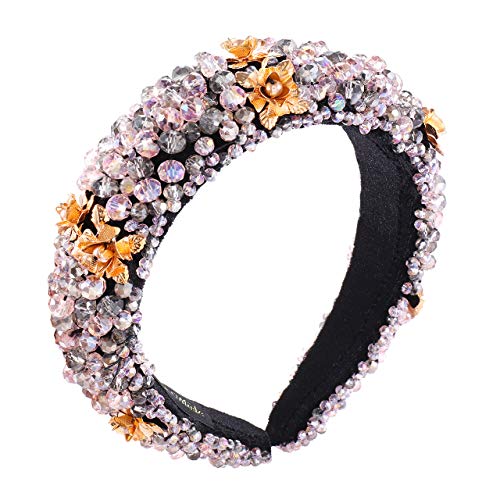 Rhinestone Padded Headband Bejewelled Crystal beaded Wide Velvet Hairband Hair Hoop Party Wedding Headwear Hair Accessories For Woman Girls (grey)