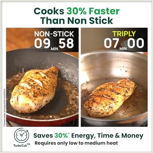 Image of The Indus Valley Triply Stainless Steel Kadai /Kadhai with Steel Lid | 18cm /7.1 inch, 1.3Ltr, 1kg | Suitable for Gas Stoves Only | Nonstick 3-Layer Body, 100% Toxin-Free, No Chemical Coating