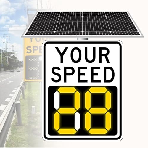 Señal de velocidad de radar, pantalla LED con energía solar, rango de medición de velocidad de 300 m, cubre 4 carriles, incluye accesorios, 60 x 90 cm