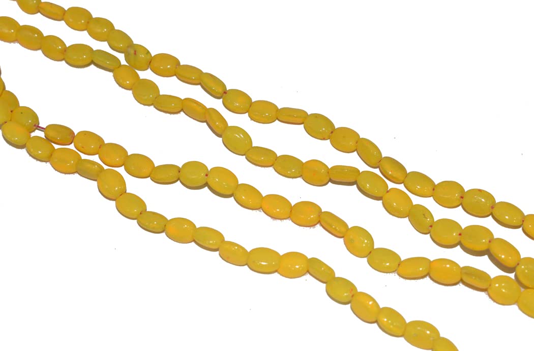 Beadman 8 * 4mm Handmade- Hand Crafted Yellow Flat Oval (Bedbug Shaped) Glass Beads for Bracelet-Necklace-Key Rings - Pack of 170 Pcs Approx