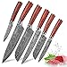 Price comparison product image Kitchen Knife Sets, FineTool Professional Chef Knives Set Japanese 7Cr17 High Carbon Stainless Steel Vegetable Meat Cooking Knife Tools Accessories with Red Pakkawood Handle, 6 Pieces Set Boxed Knife