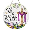 Facraft he is risen decor sign easter wreath for front door religious cross door decoration farmhouse floral hanger for home porch wall spring indoor outdoor decor party  urban country home decor